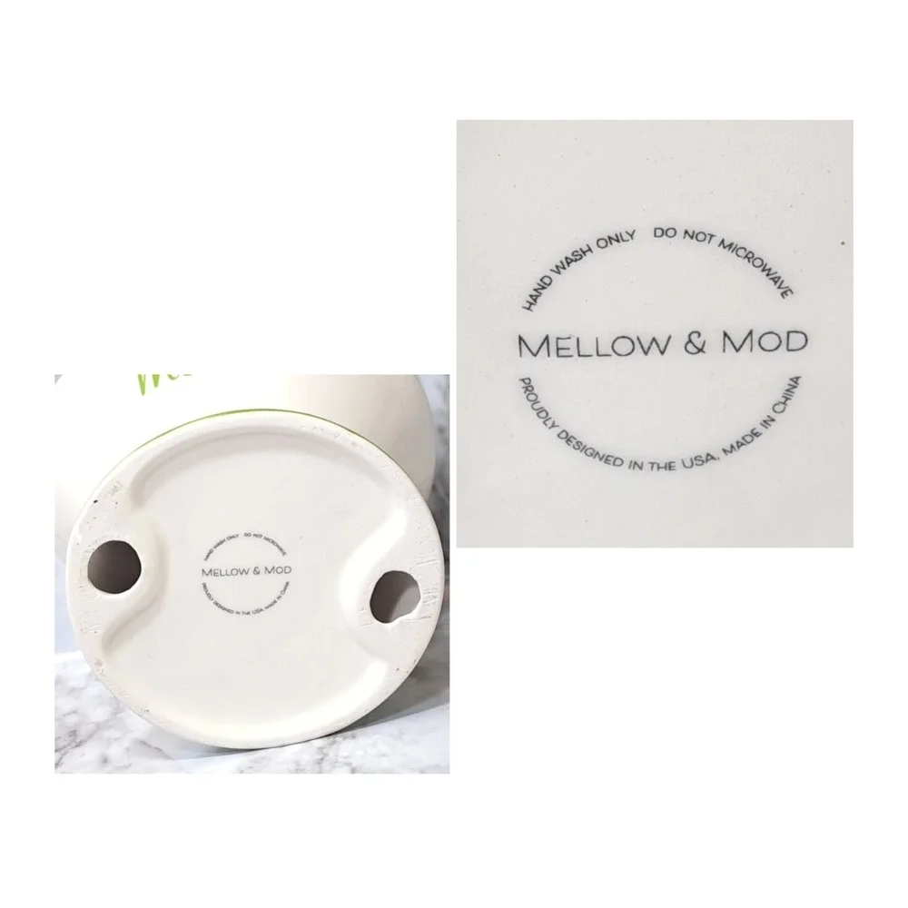 Mellow & Mod Cat Drinking Water Tall Bowl Meow-Tini Handcrafted Green/White